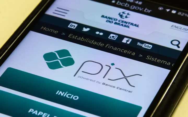 Tela de celular mostra a página do Pix no site do Banco Central.